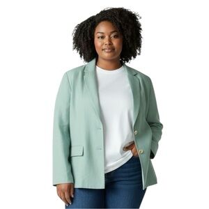 COLDWATER CREEK Silk/Linen Blend  Button-Down Blazer in Mint Green Size 16
